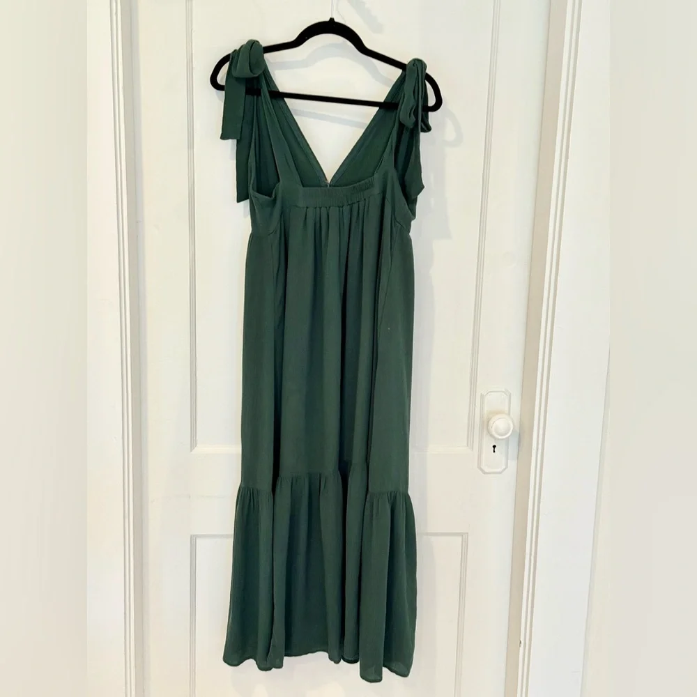 Abercrombie & Fitch Olive Green Maxi Dress with Tie Shoulders